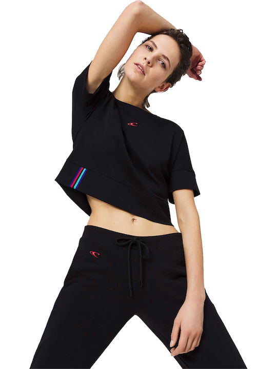 Women's Athletic Crop Top Short Sleeve with Sheerness Black