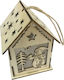 Hanging Ornament House Wooden Beige Illuminated with Indicator Light