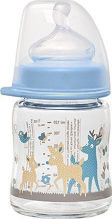 Nip Glass Baby Bottle with Wide Neck 120ml Silicone Teat for 0+ Months Blue 120ml