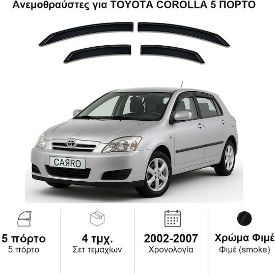 Heko Satz Windabweiser Vordere und Hintere Dark Fime für Toyota Korolla E12 5-Türer Limousine HTB 2002-2007 4Stück