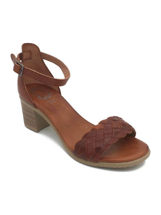 Porronet Leather Women's Sandals with Ankle Strap Tabac Brown