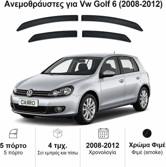 Heko Satz Windabweiser Vordere und Hintere Dark Fime für Volkswagen Golf 6 5D 2008 4Stück