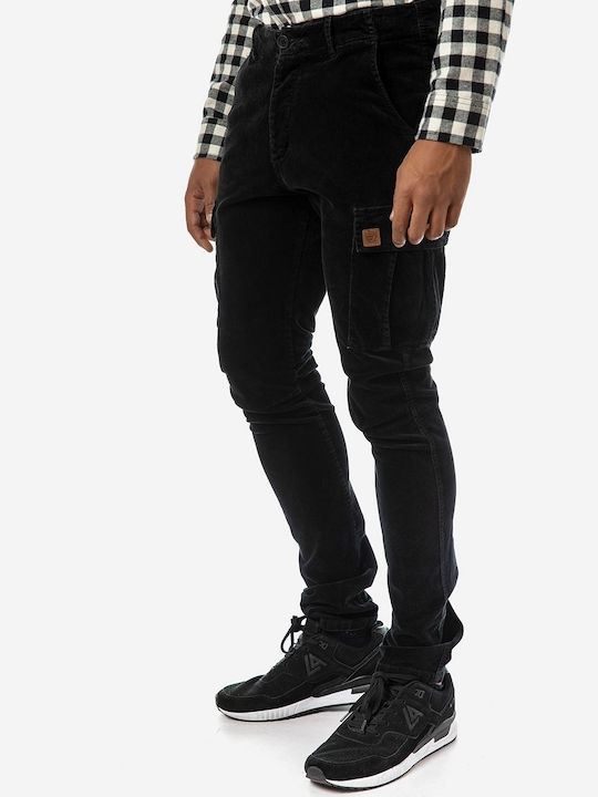 Trousers Cargo Elastic in Tapered Line Black