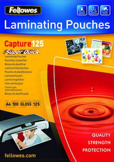 Fellowes SuperQuick A4 Glossy 125 Micron Φύλλα Πλαστικοποίησης Ζελατίνες Πλαστικοποίησης Γυαλιστερές 125 microns 100τμχ