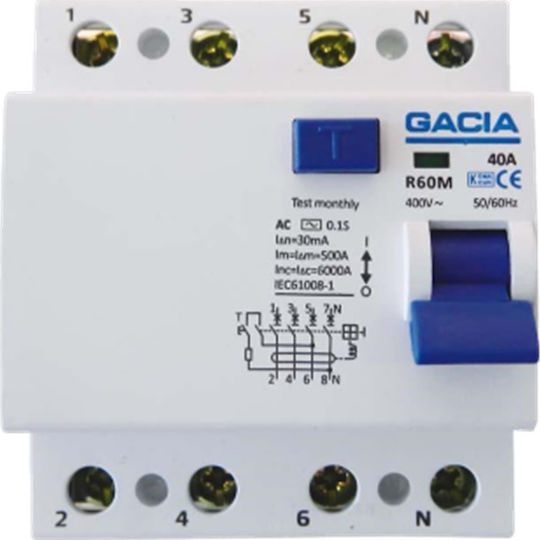 Gacia Relee de Fază Scurgere de pământ 40A Tetrapolar cu Tensiune 400V 4x40A 300mA