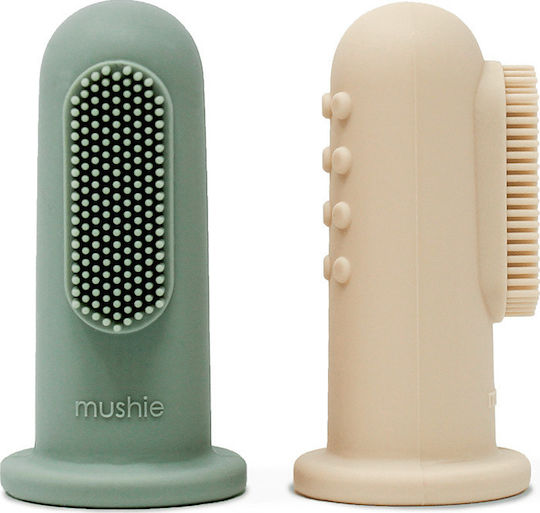 Mushie Set Baby Finger Toothbrushes for 0m+ 2 Pieces Cambridge Blue / Shifting Sand