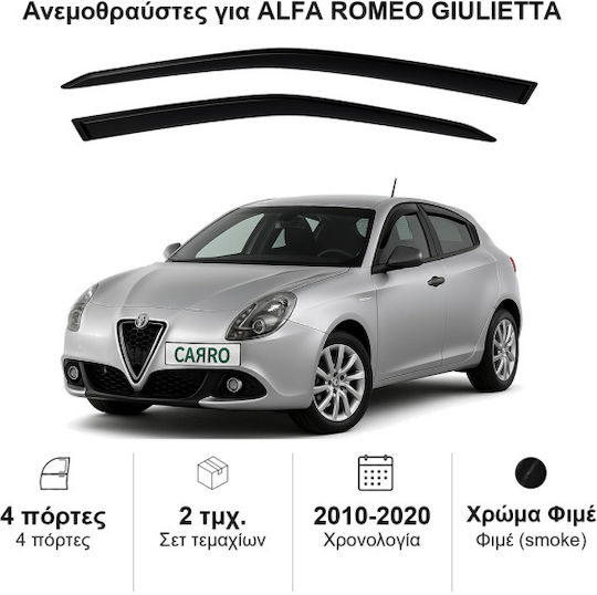 Heko Σετ Ανεμοθραύστες Αυτοκινήτου Μπροστινοί Σκούρο Φιμέ για Alfa Romeo Giulietta 2τμχ