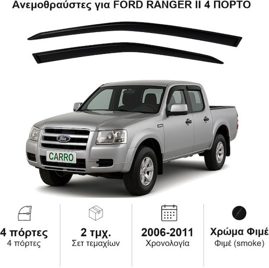 Heko Σετ Ανεμοθραύστες Αυτοκινήτου Μπροστινοί Σκούρο Φιμέ για Ford Ranger 2τμχ
