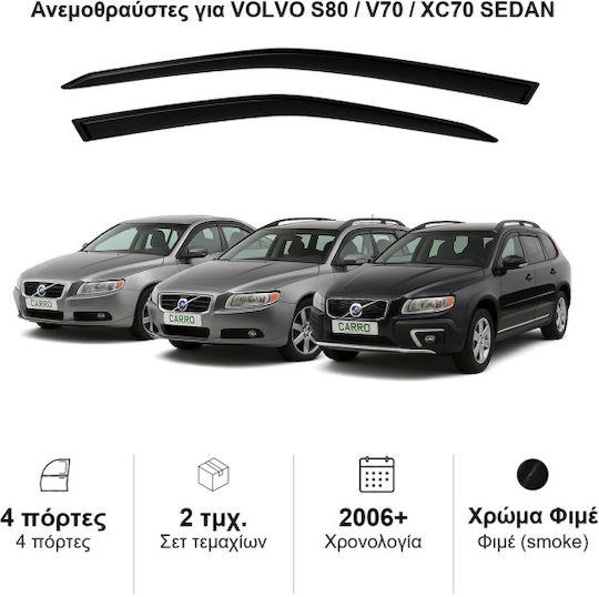 Heko Set of Windbreakers Front Car Dark Fime for Volvo S80 2pcs