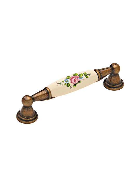 Roline 520 Antique Handle Furniture made of Zamak & Porcelain Pink 120mm (Center Distance 96mm) 520 520-ANTIKE-ROZ 1pcs