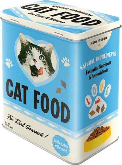Nostalgic Art Animal Club Cat Food Κουτί Γενικής Χρήσης με Καπάκι Μεταλλικό Μπλε 10x14x20cm