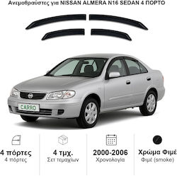 Heko Σετ Ανεμοθραύστες Μπροστινοί και Πίσω Σκούρο Φιμέ για Nissan Almera N16 4D 2000 Αυτοκόλλητοι 4τμχ 24259