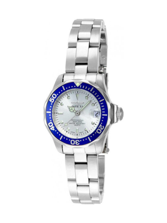 Invicta Pro Diver Γυναικείο Ρολόι Μπαταρίας με Ασημί Μεταλλικό Μπρασελέ