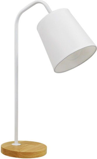 GloboStar Barnaby Wood Table Lamp for Socket E27 with White Shade and Beige Base
