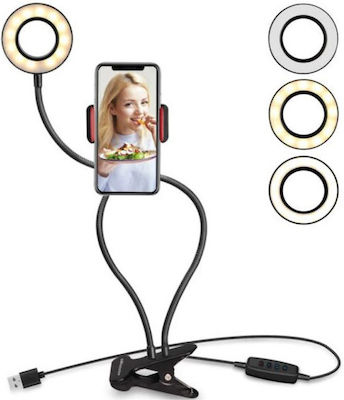 Gem LED Φωτιστικό Δαχτυλίδι 6" Ring Light 6cm with Desktop Stand/Mount Stand and Mobile Holder