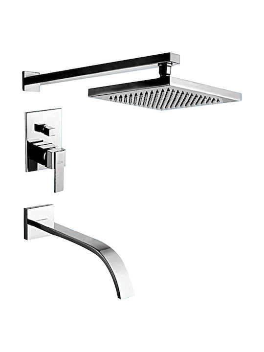 Gloria Built-In Mixer & Spout Set Bathtub with 2 Exits Silver