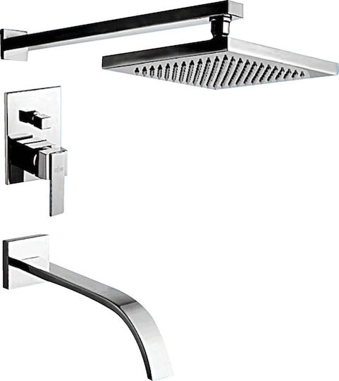Gloria Built-in Mixer & Spout Set for Bathtub 2 Exits Silver 2 Flow