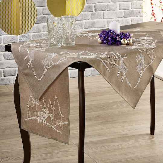 Whitegg FQCX190324 Christmas Tablecloth Square Fabric Beige L90xW90cm.