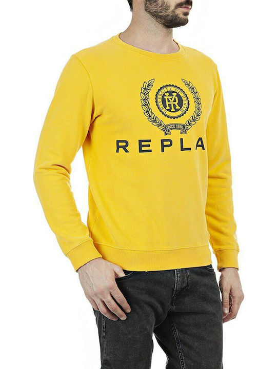 Replay Herren Sweatshirt mit Kapuze und Taschen Gelb