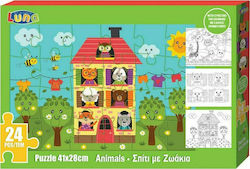 Kids Puzzle Σπίτι με Ζωάκια με 3 Αφίσες Χρωματισμού for 3++ Years 24pcs Luna