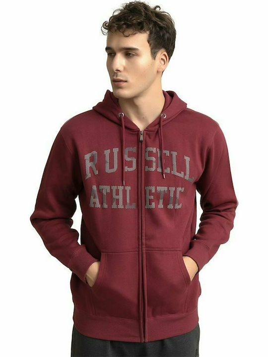 Russell Athletic Men's Sweatshirt Jacket with Hood and Pockets Burgundy