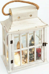 Parisis Christmas Wood White Battery Lantern 43x32cm