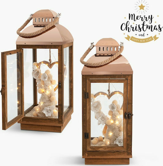 Parisis Christmas Wood Bronze Battery Lantern 50x20cm