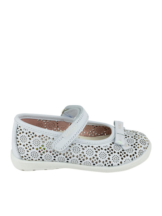 Kids Leather Ballerinas with Hoop & Loop Closure White