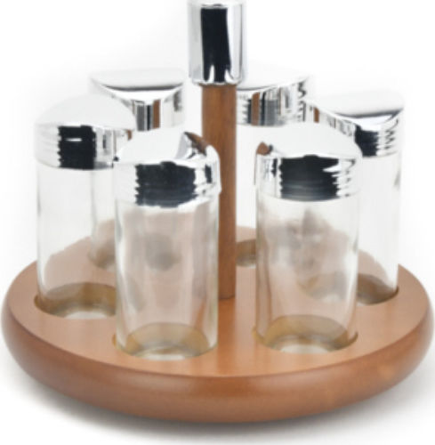 Karvounis Gewürzbehälter Glas auf drehbarem Ständer Walnut 6Stück 6Stück