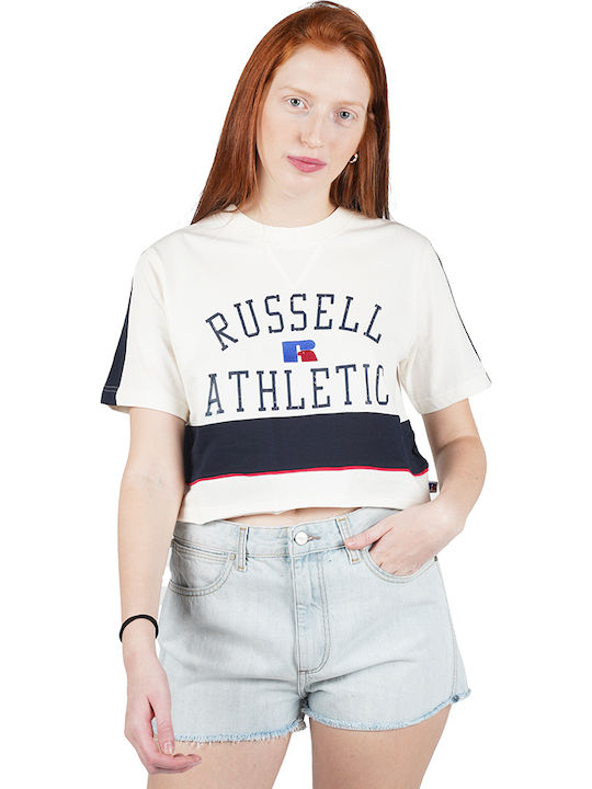 Russell Athletic Damen Sportlich Baumwolle Bluse Kurzärmelig Weiß E0-401-1-045