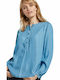 Chambray Women's Denim Long Sleeve Shirt Blue