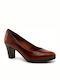 Diana Four 5 Leather Heels with Chunky Medium Heel Tabac Brown