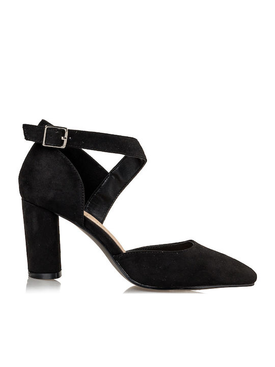 Envie Shoes Block Heel Sandals Suede Μυτερές Γόβες με Λουράκι Μαύρες