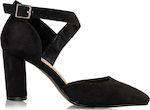 Envie Shoes Block Heel Sandals Suede Μυτερές Γόβες με Λουράκι Μαύρες