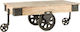 Rectangular Central Coffee Table Aklip Made of Solid Wood with Wheels Brown Patina M135xL65xH45cm