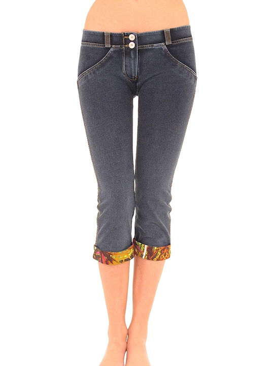 Wr.Up Damen Stoff Capri Hose Push Up Marineblau