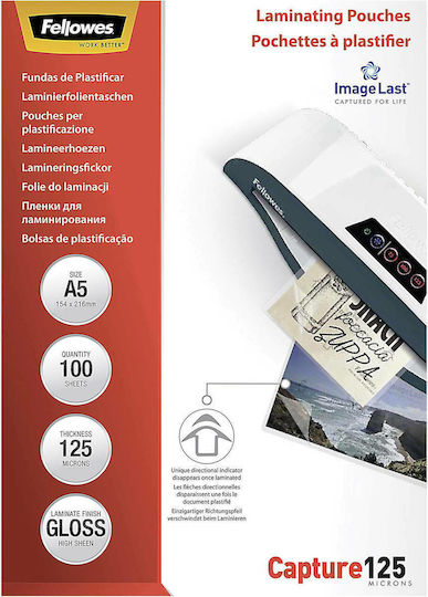 Fellowes Fellowes Laminating Sheets Glossy A5 125 Microns 100 Pieces