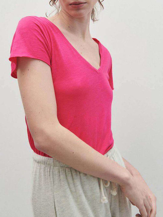 American Vintage Damen T-Shirt mit V-Ausschnitt Rosa JAC51V