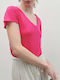 American Vintage Women's T-shirt with V Neck Pink JAC51V