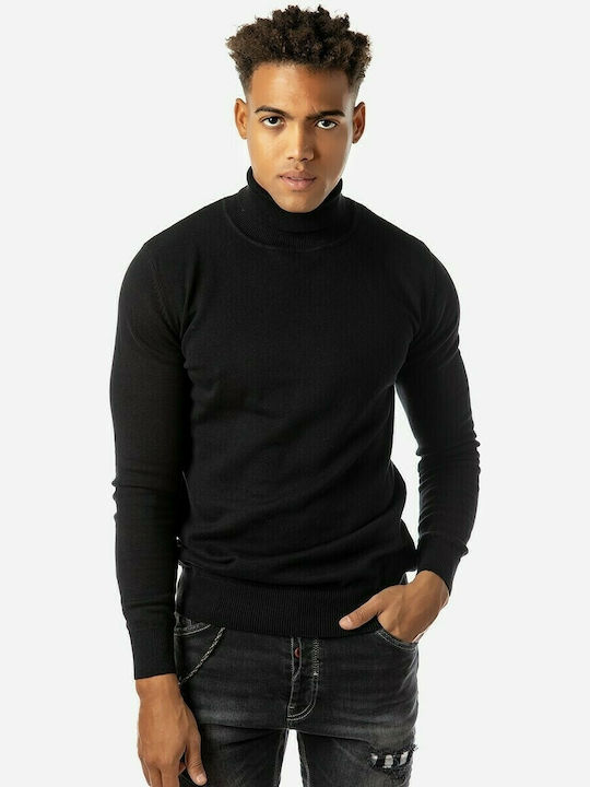 Brokers Jeans Herren Langarm-Pullover Rollkragen Schwarz