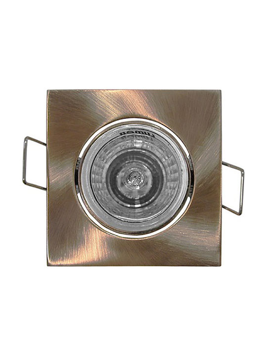Adeleq Square Metallic Recessed Spot with Socket GU10 Copper 1pcs