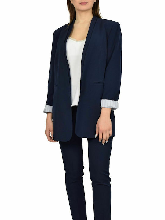 Passager Lung Blazer pentru femei Sacou Albastr...