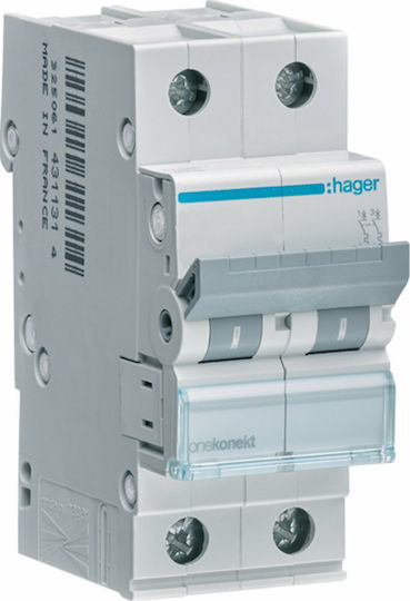 Hager Αυτόματη Ασφάλεια 16A Διπολική AC MCN216