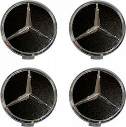 Americat Capace Centru Roată Mercedes Benz Capace centrale pentru jante Mercedes negre/cromate cu fixare prin încastrare (71mm și 75mm) set de 4 bucăți. cu Diametru Interior 71mm Negru/Chrom 4buc