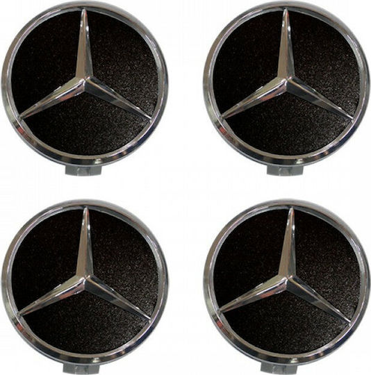 Americat Radnabenkappen Mercedes Benz Mercedes Radnabenabdeckungen Schwarz/Chrom Snap-On (71mm & 75mm) 4 Stück. mit Innendurchmesser 71mm Schwarz/Chrom 4Stück
