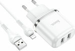 Hoco Charger with 2 USB-A Ports and Cable Lightning Whites (N4 Aspiring)