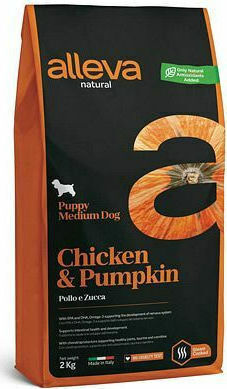 Alleva Natural Puppy Medium 12kg Dry Food for Medium Breed Puppies with Pumpkin and Chicken