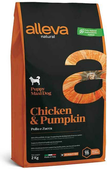 Alleva Natural Puppy Maxi 12kg Dry Food for Large Breed Puppies with Pumpkin and Chicken