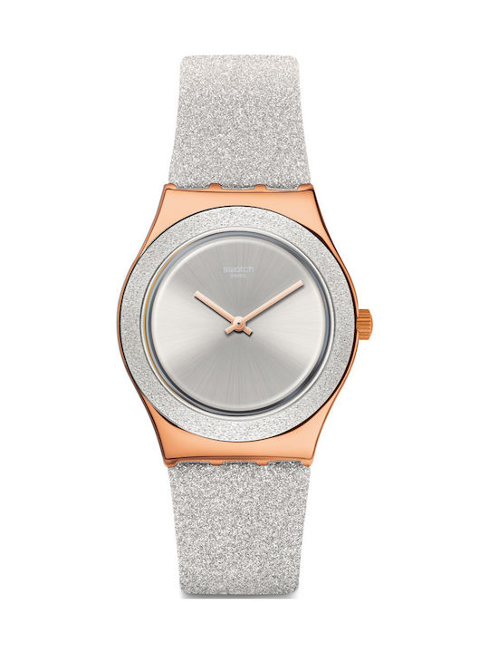 Swatch Grey Sparkle Uhr mit Gray Lederarmband