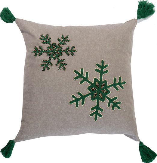 Nef-Nef Homeware Christmas Decorative Square Pillowcase Snow Time LIght Grey 45x45cm